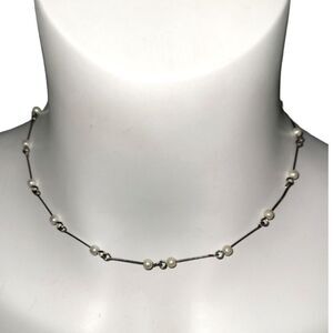 Vintage Silver and pearls Fashion Necklace 16"